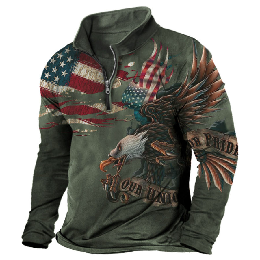 

Men's American Eagle Print Flag Half Zip T-Shirt