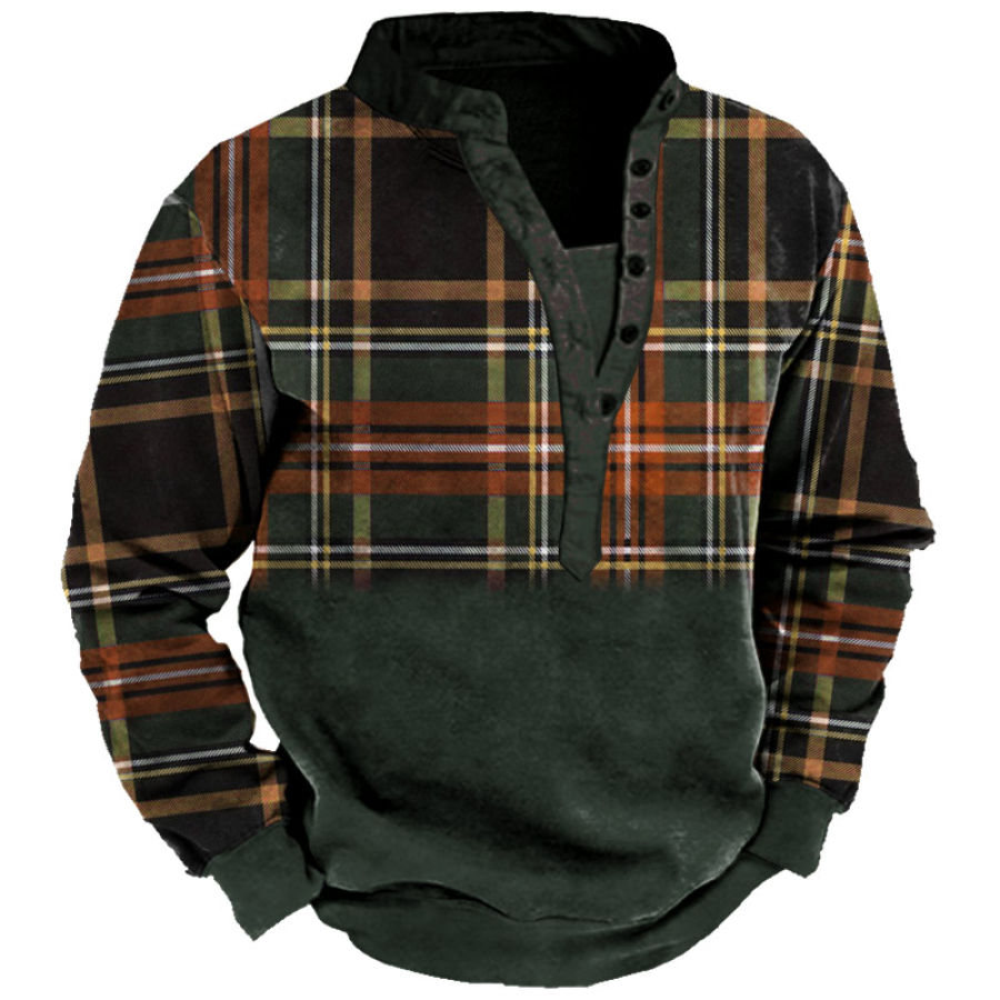 

Men's Classic Plaid Print Henley Sweatshirt