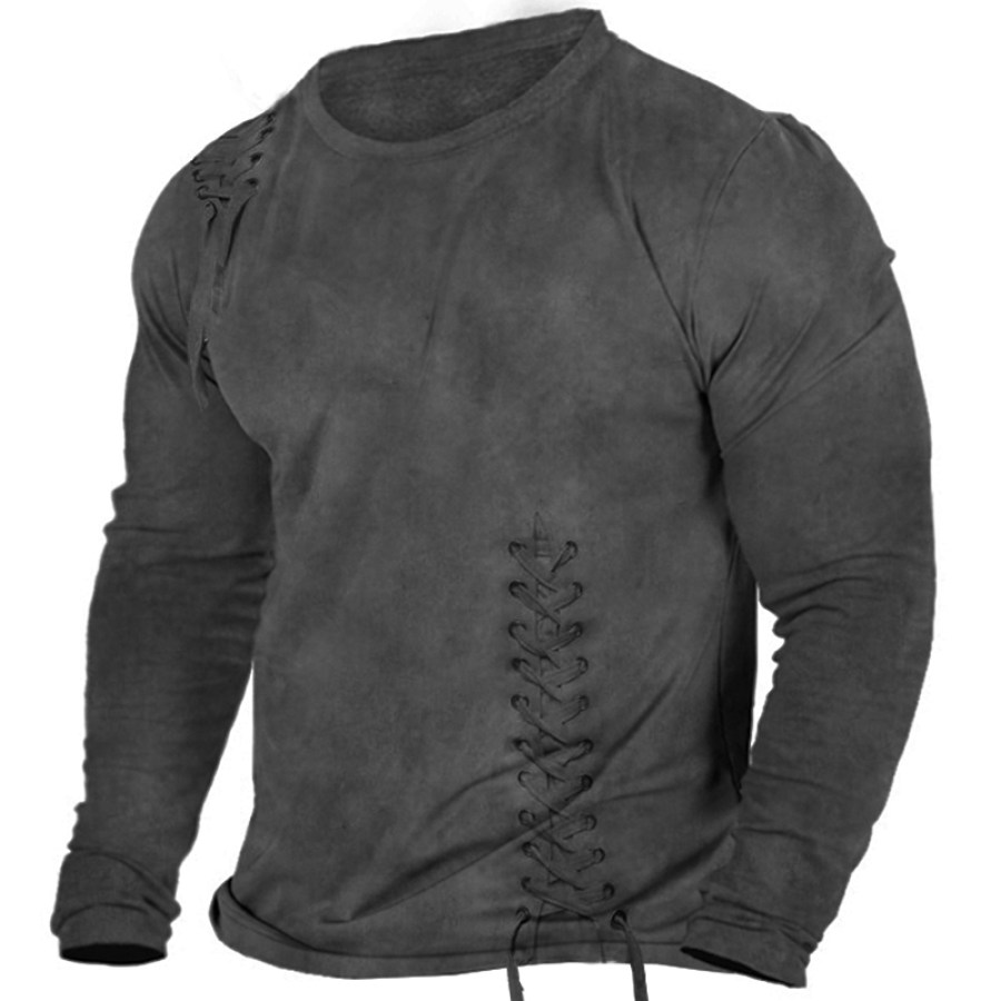 

Men's Lace-Up Vintage Crew Neck Tactical T-Shirt