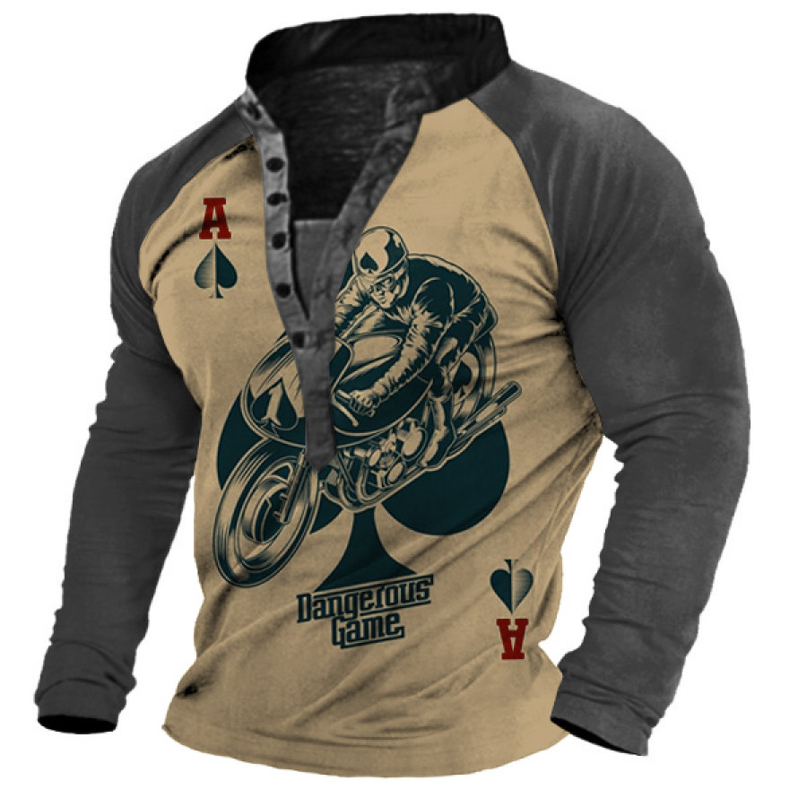 

Men's Outdoor Motorcycle Playing Cards Henley Long Sleeve T-Shirt