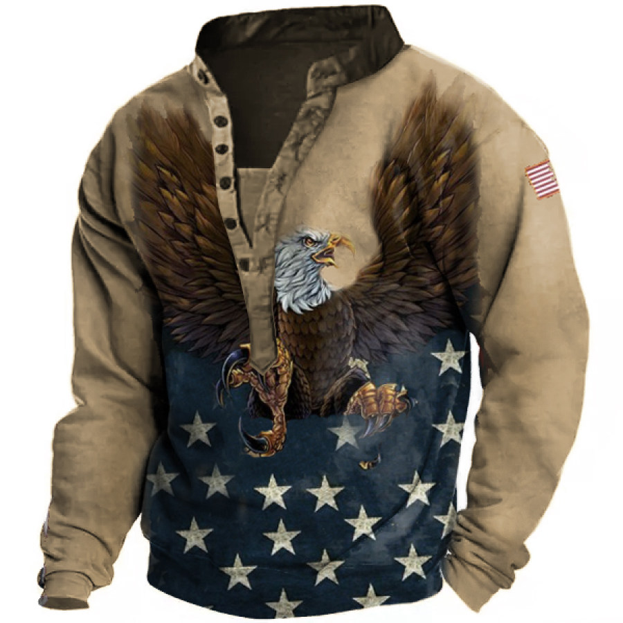 

American Flag Liberty Eagle Print Men's Henley Sweatshirt