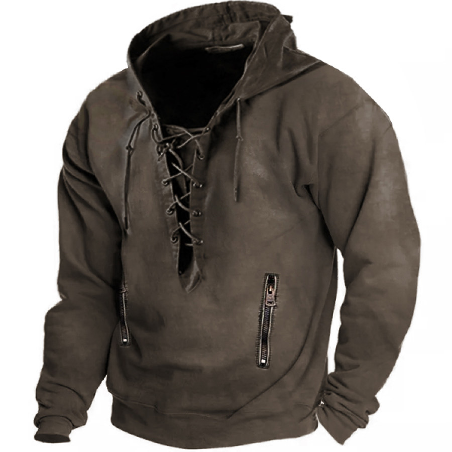 

Men's Vintage Outdoor Tactical Lace-Up Hooded Sweatshirt