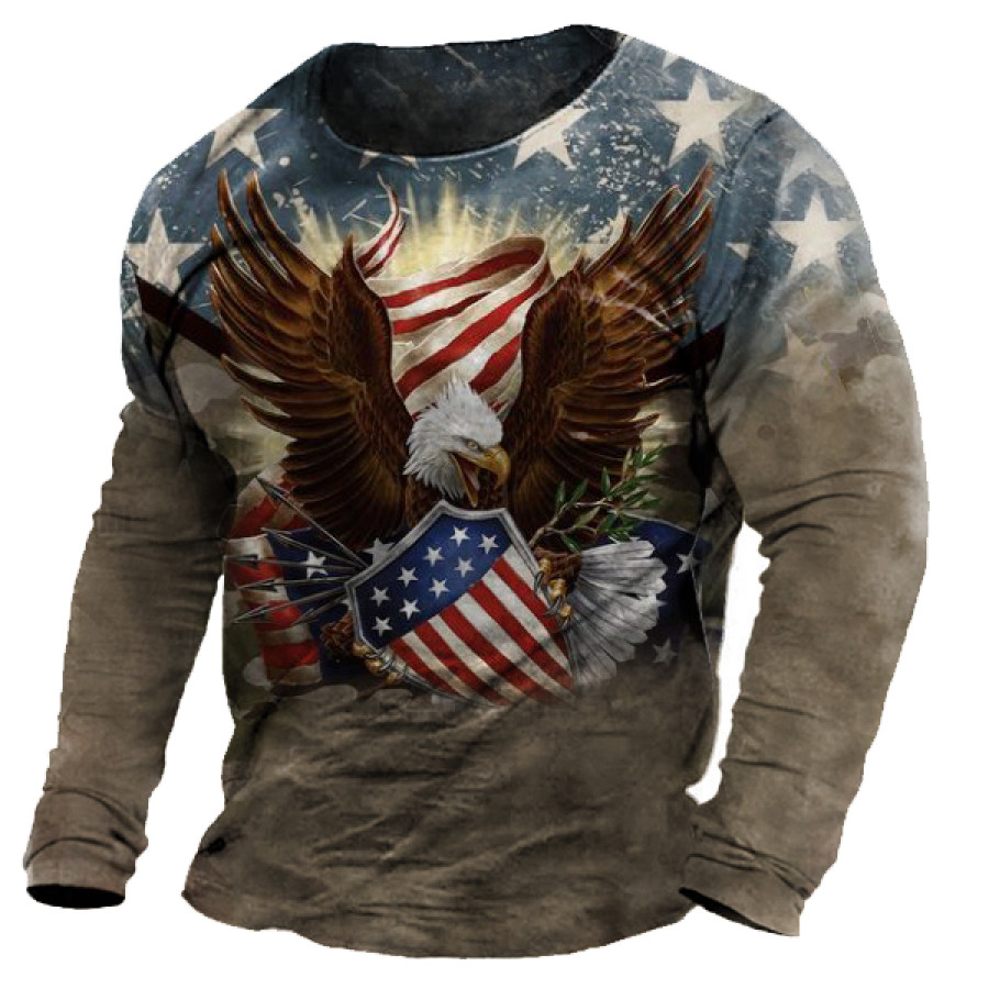 

American Flag Liberty Eagle Print Long Sleeve T-Shirt