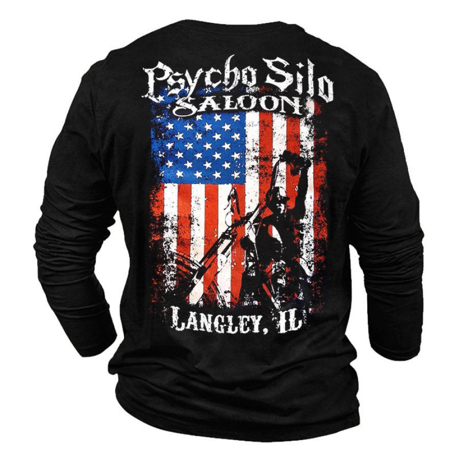 

Men's Psycbo Silo Saloon Biker American Flag Print T-Shirt
