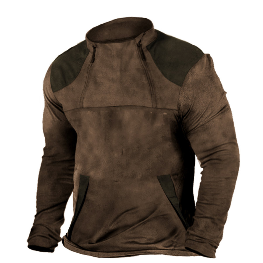 

Men's Retro Contrast Color Splicing Outdoor Special Training Double Zipper Tactical T-Shirt