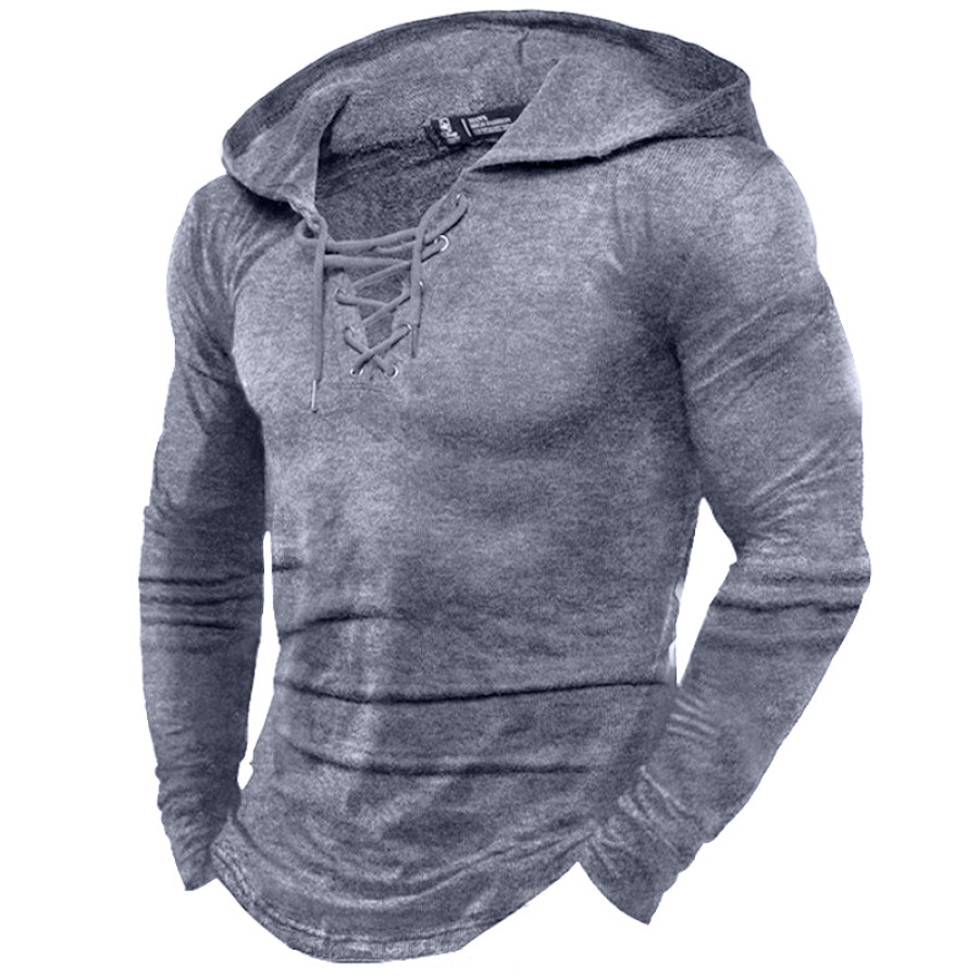 

Men's Vintage Lace-Up Hooded Sweater