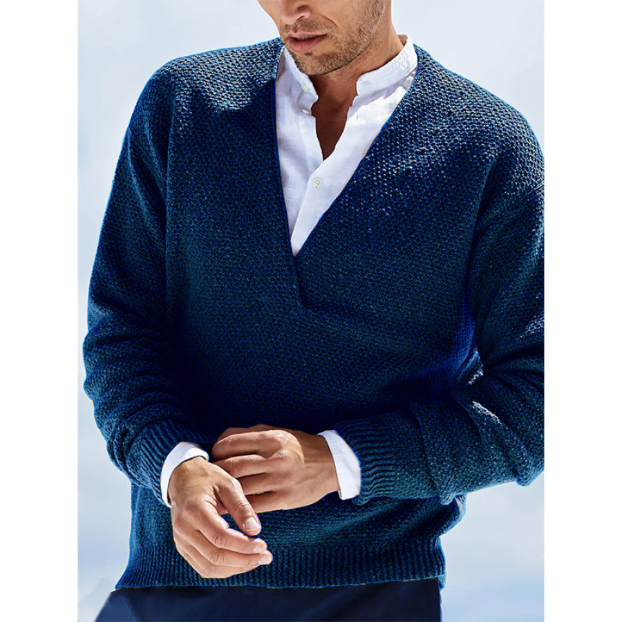 

Men's V-Neck Warm Knit Solid Color Long Sleeve Sweater