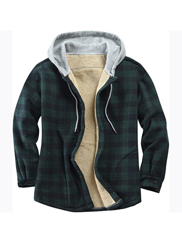 Men's Winter Plaid Fleece Hooded Jacket