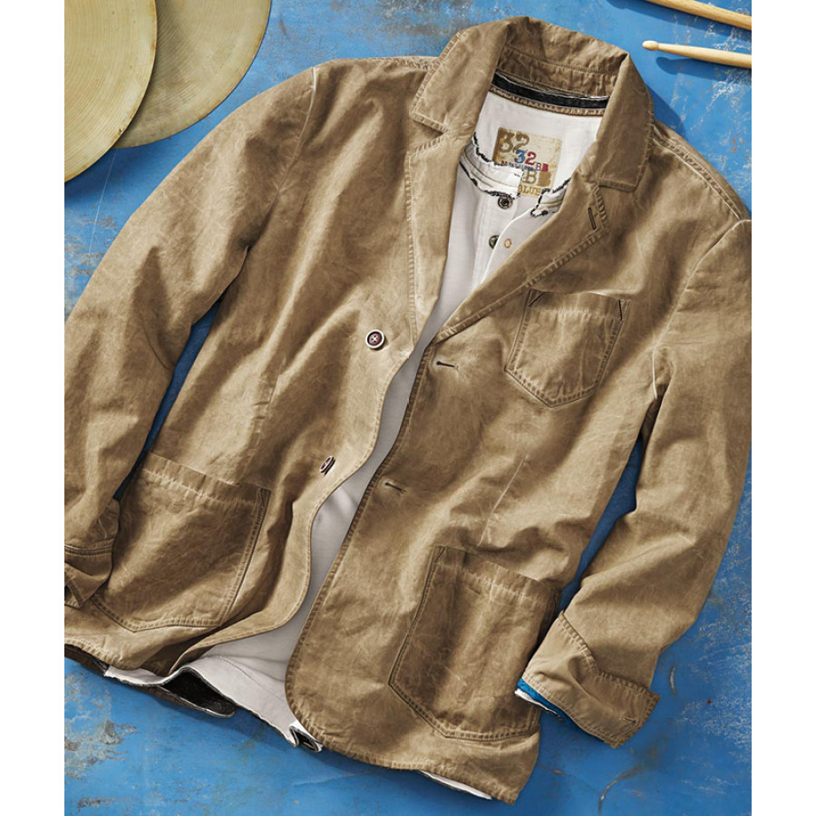 

Men's Vintage Wash Print Pocket Blazer Jacket