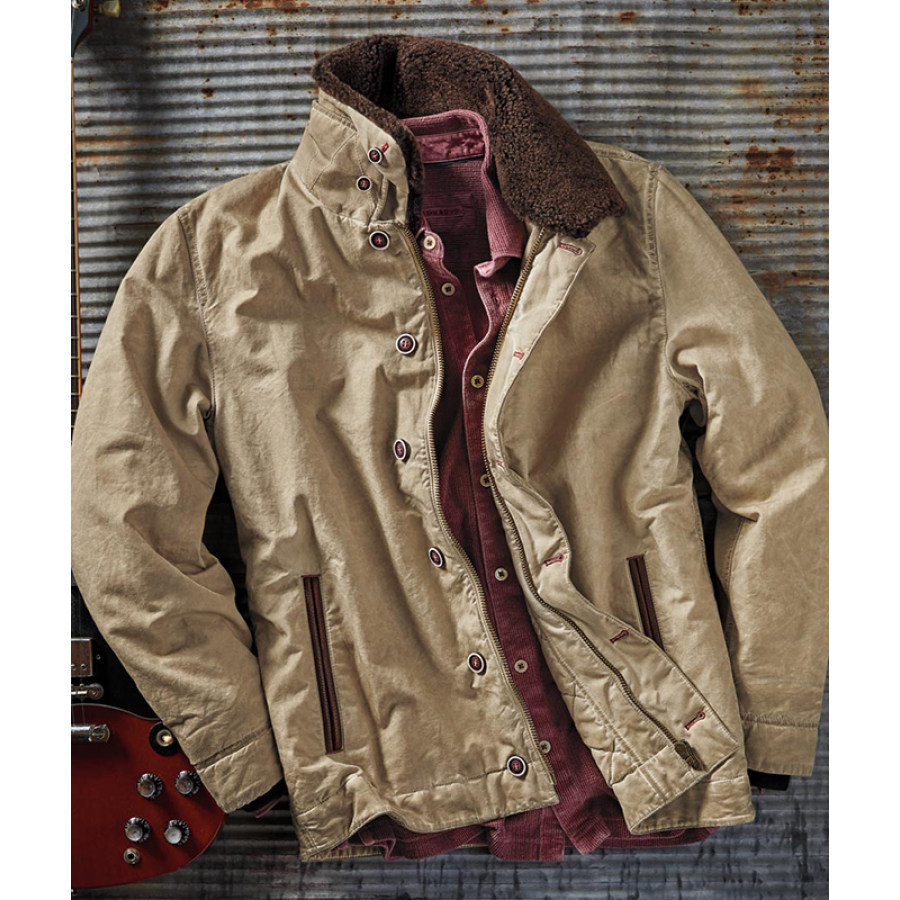 

Men's Vintage Wash Print Pocket Tactical Jacket