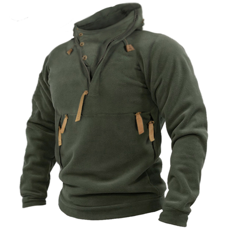 

Mens Outdoor Fleece Warm Zip Button Stand Collar Tactical Sweatshirt
