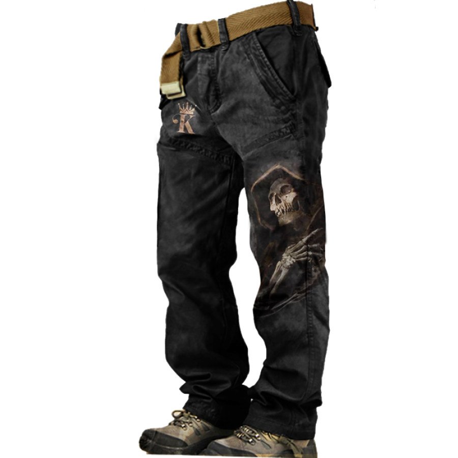 

King Men's Crown Skull Reaper Print Tactical Pants