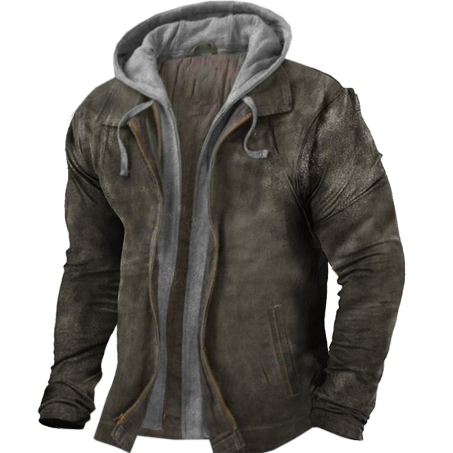

Men's Outdoor Retro Deerskin Fleece Patchwork Hooded Jacket