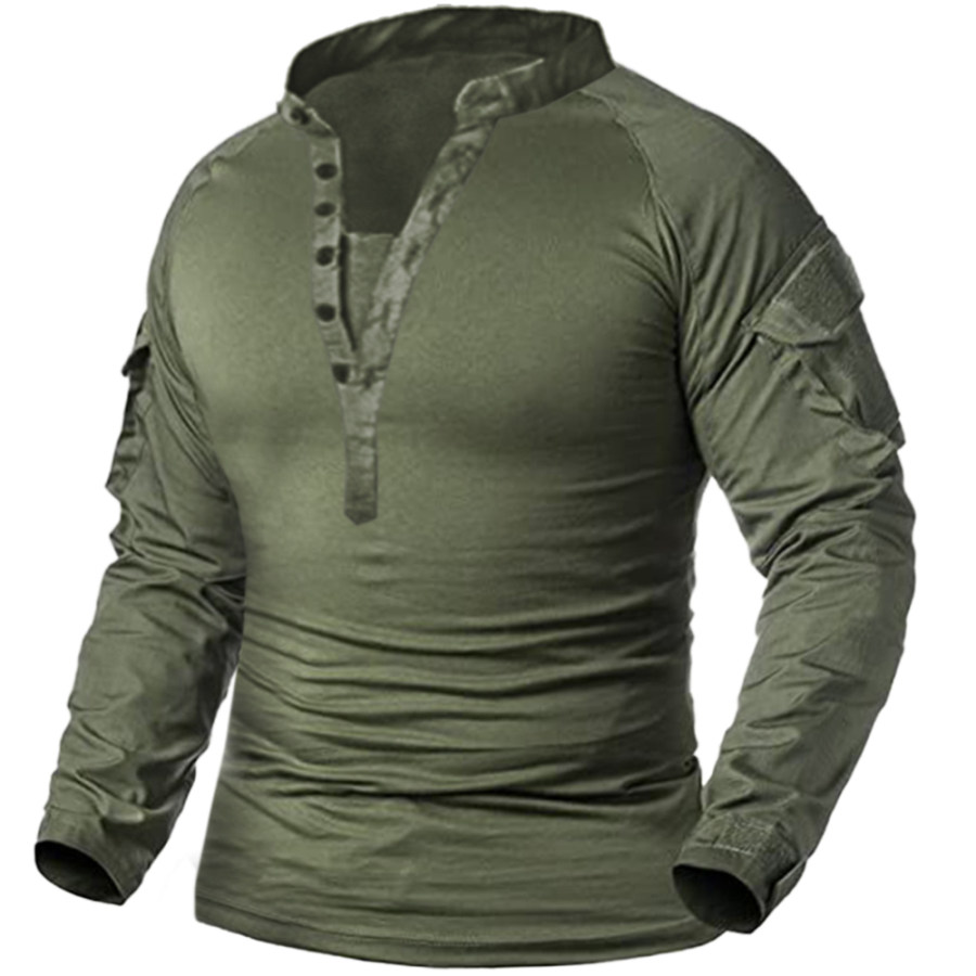 

Men's Outdoor Tactical Pocket Henley Collar Long Sleeve Top