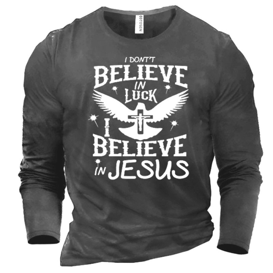

I Don't Believe In Luck I Believe In Jesus Men's Printed T-Shirt