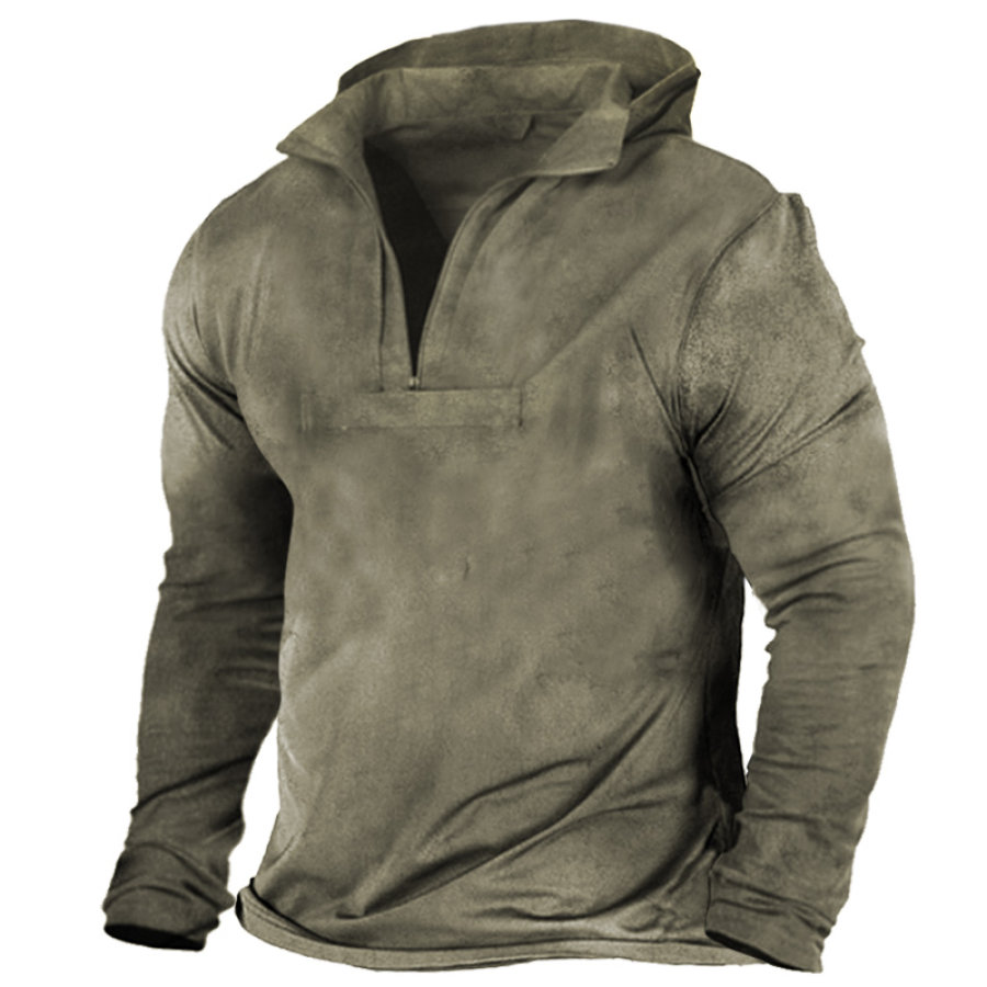 

Men's Outdoor Training Half-Zip Hooded Tactical T-Shirt
