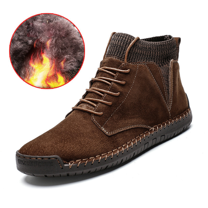 Men's Genuine Leather Warm And Chic Non-slip High-top Handmade Casual Shoes