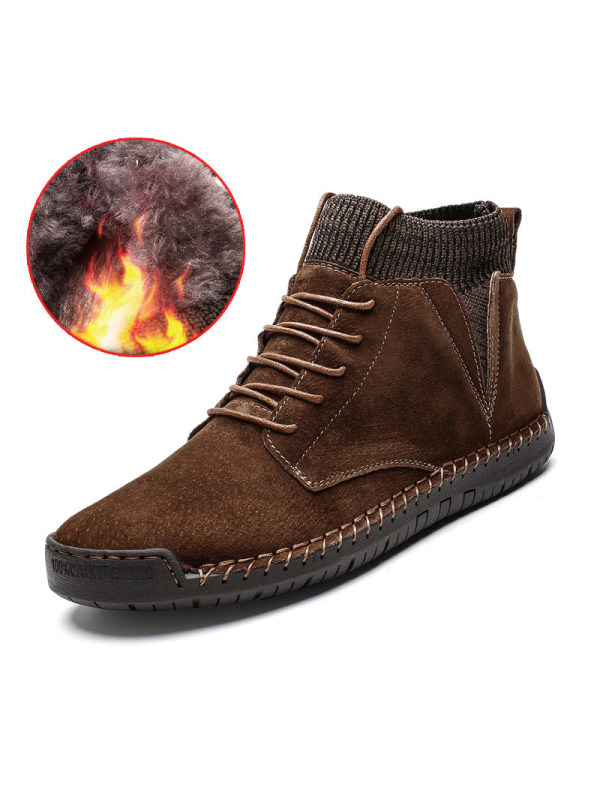Men's Genuine Leather Warm And Non-slip High-top Handmade Casual Shoes