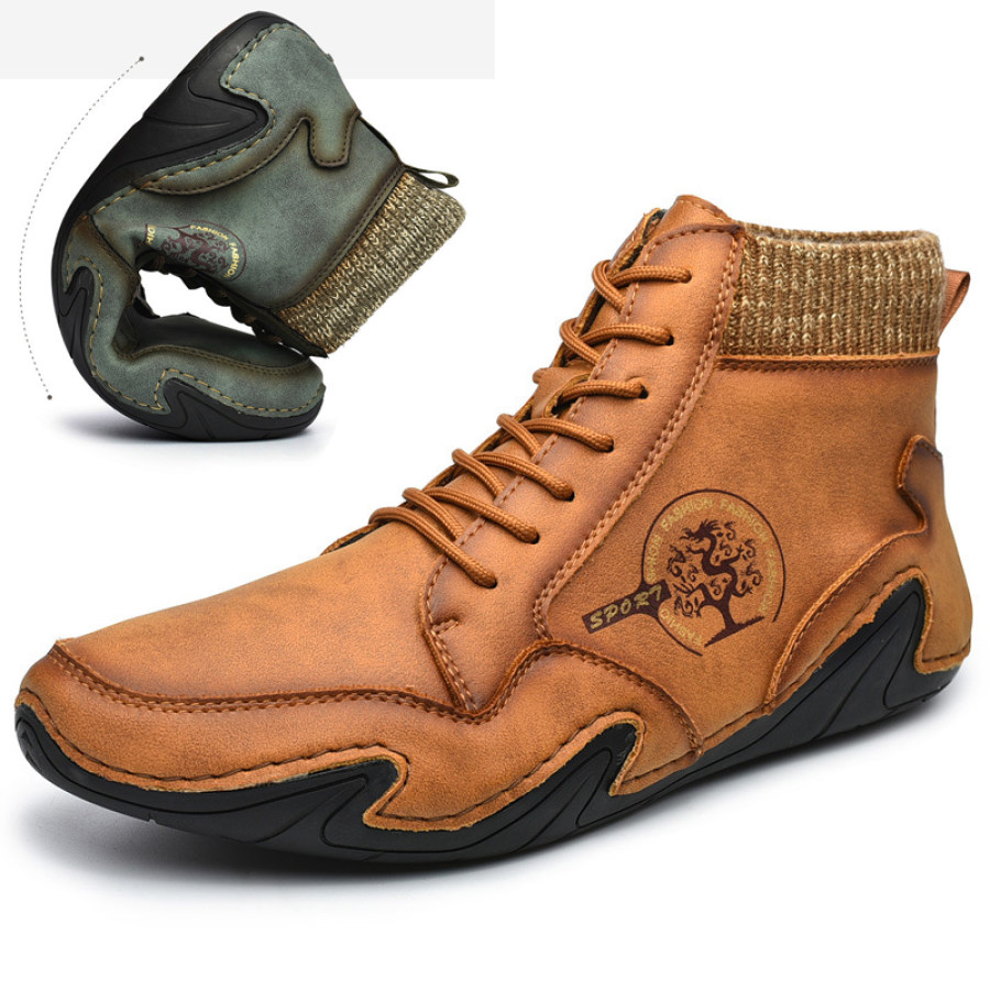 

Мужские кожаные нескользящие ботинки ручной работы с мягким носком и шнуровкой до щиколотки