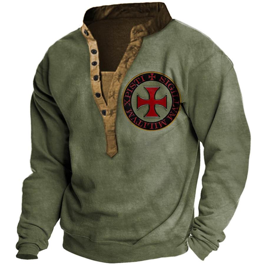 

Men's Outdoor Templar Cross Print Henley Sweatshirt