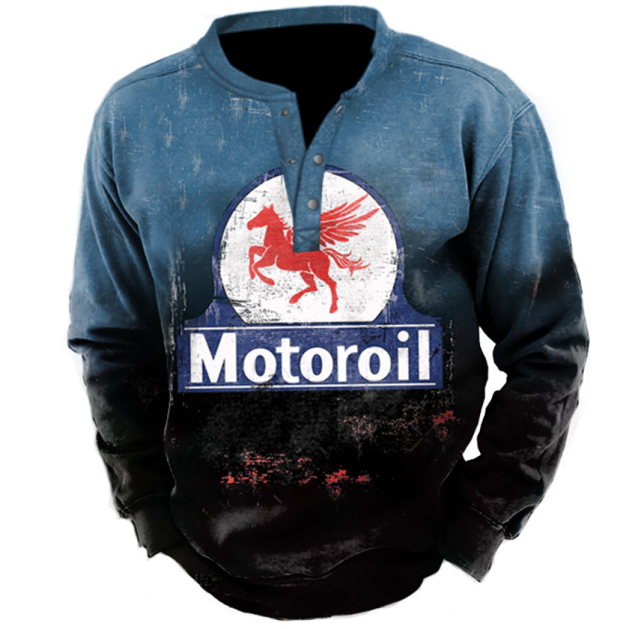 

Men's Outdoor Motor Oil Print Henley Sweatshirt