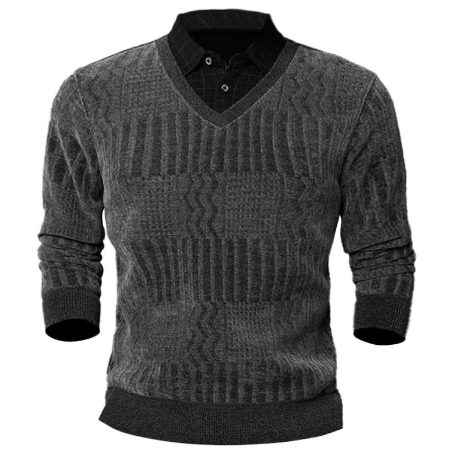 

Men's Fake Two Pieces Fleece Thickened Faux Wool Sweater