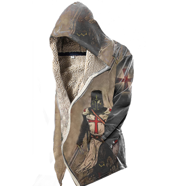 Men's Vintage Templar Cross Chic Hooded Fleece Jacket