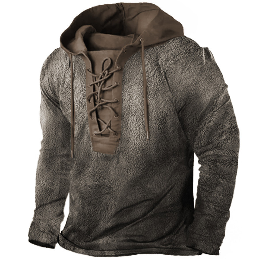 

Men's Outdoor Vintage Drawstring Contrasting Color Tactical Fleece Hoodie