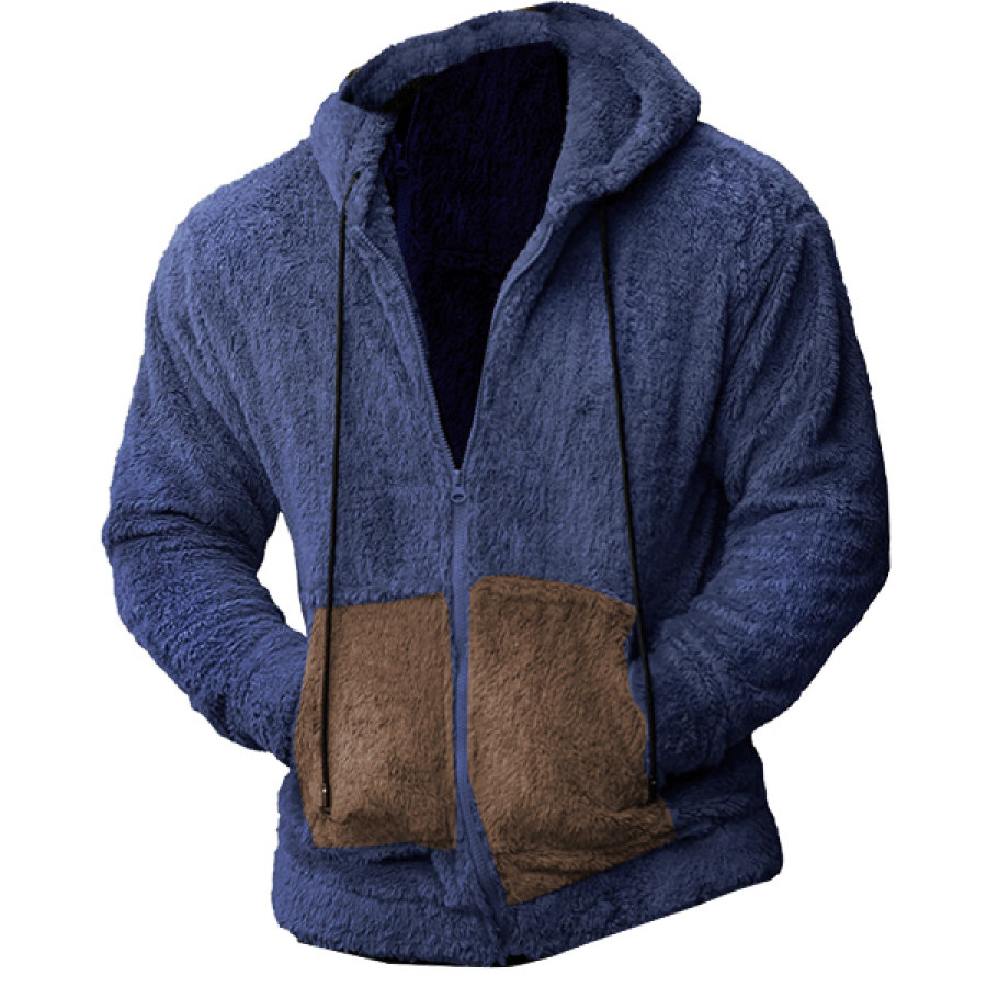 

Men's Vintage Contrast Fleece Pocket Zip Hooded Jacket