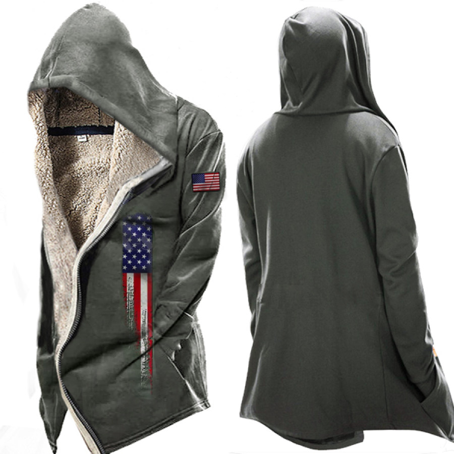 

Men's Vintage American Flag Print Tactical Hooded Fleece Jacket Cardigan