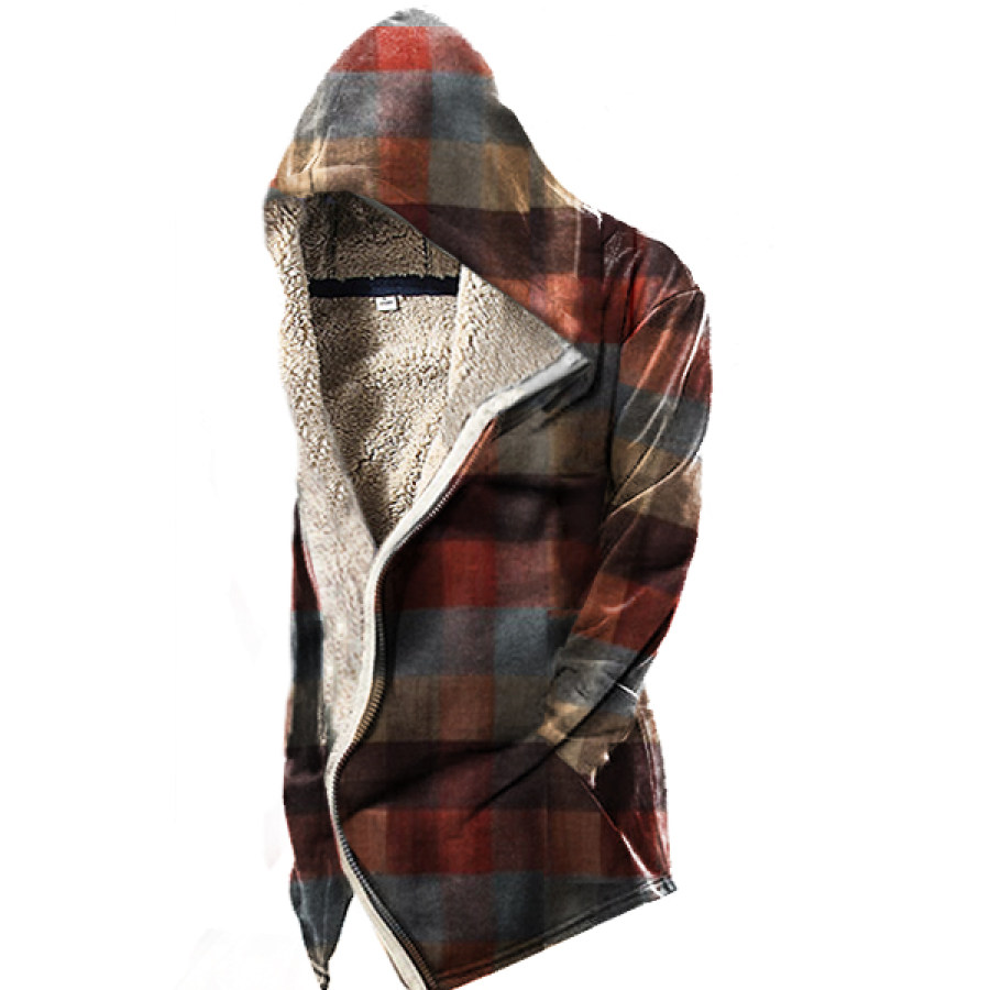 

Men's Vintage Plaid Hooded Fleece Jacket