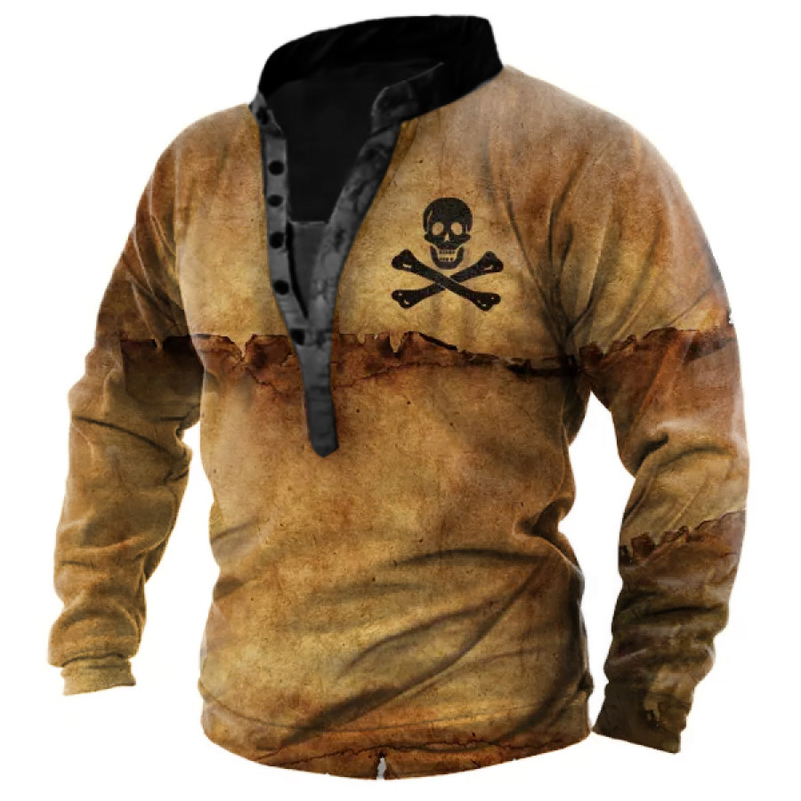 

Men's Vintage Nautical Skull Print Henley Sweatshirt