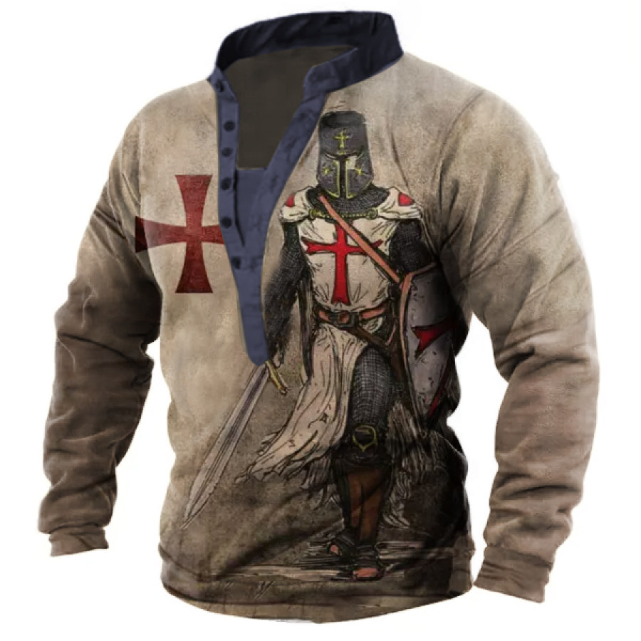 

Men's Vintage Templar Print Henley Sweatshirt