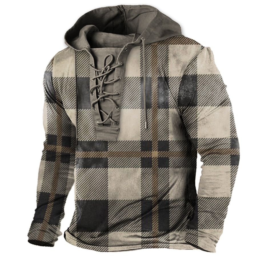 

Men's Vintage Outdoor Tactical Lace-Up Hooded T-Shirt