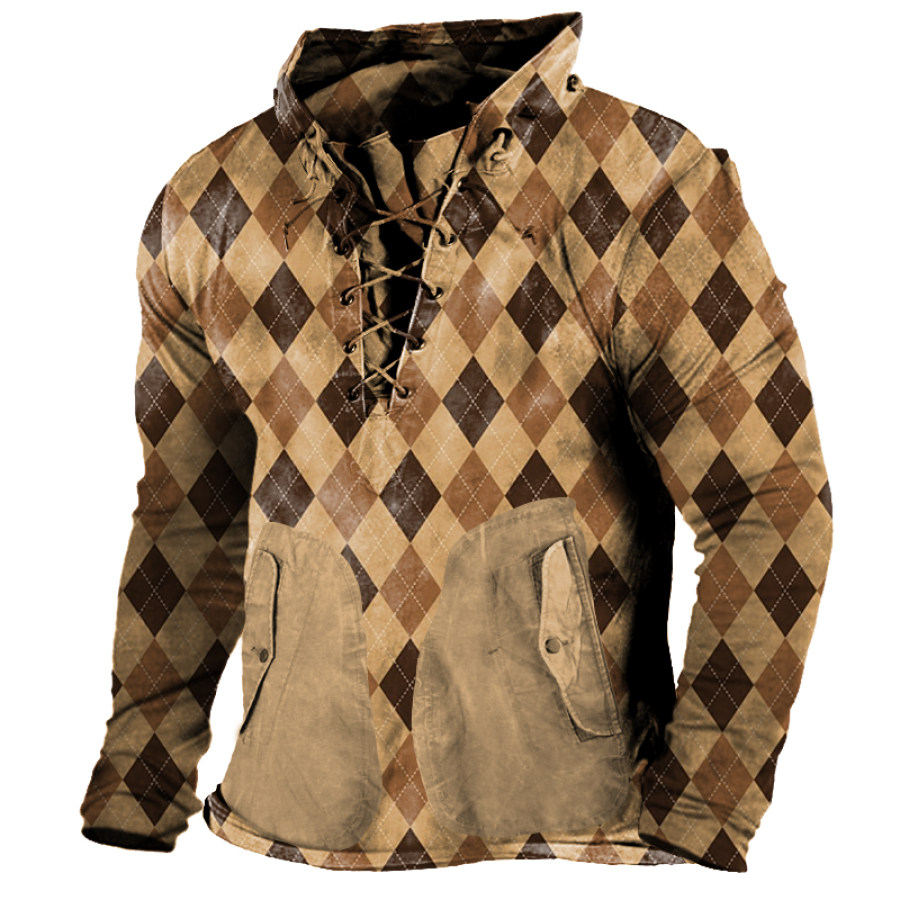 

Men's Vintage Outdoor Tactical Lace-Up Hooded T-Shirt