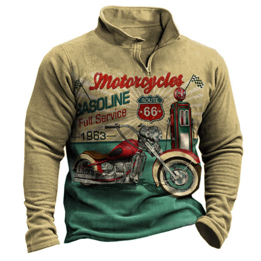 

Men's Outdoor Motorcycles Route 66 Print Zipper Sweatshirt
