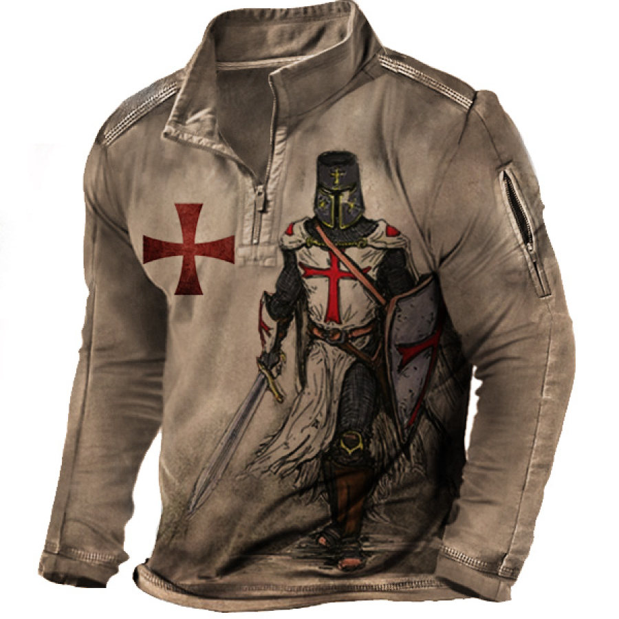 

Men's Vintage Templar Cross Stand Collar Long Sleeve T-Shirt