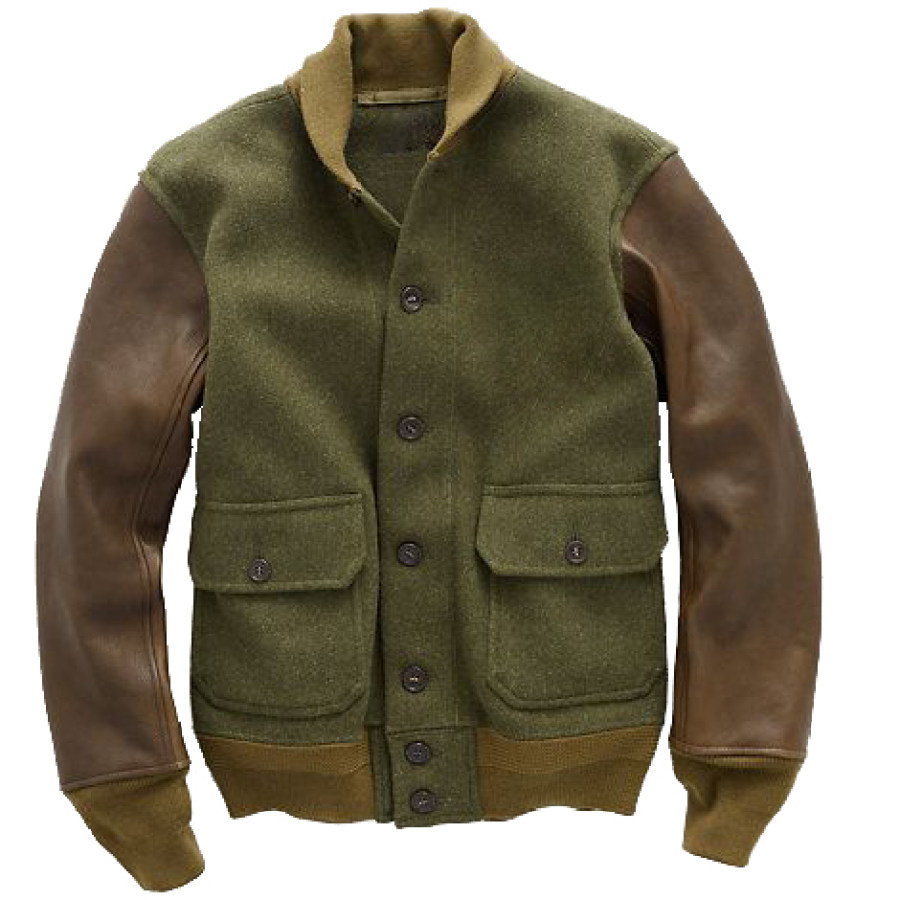 

Men's Contrast Faux Leather Bomber Jacket