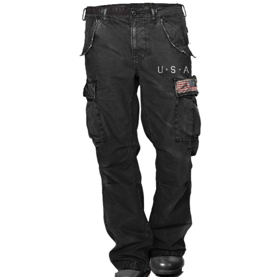 

Men's USA Flag Wash Multi-Pocket Tactical Pants