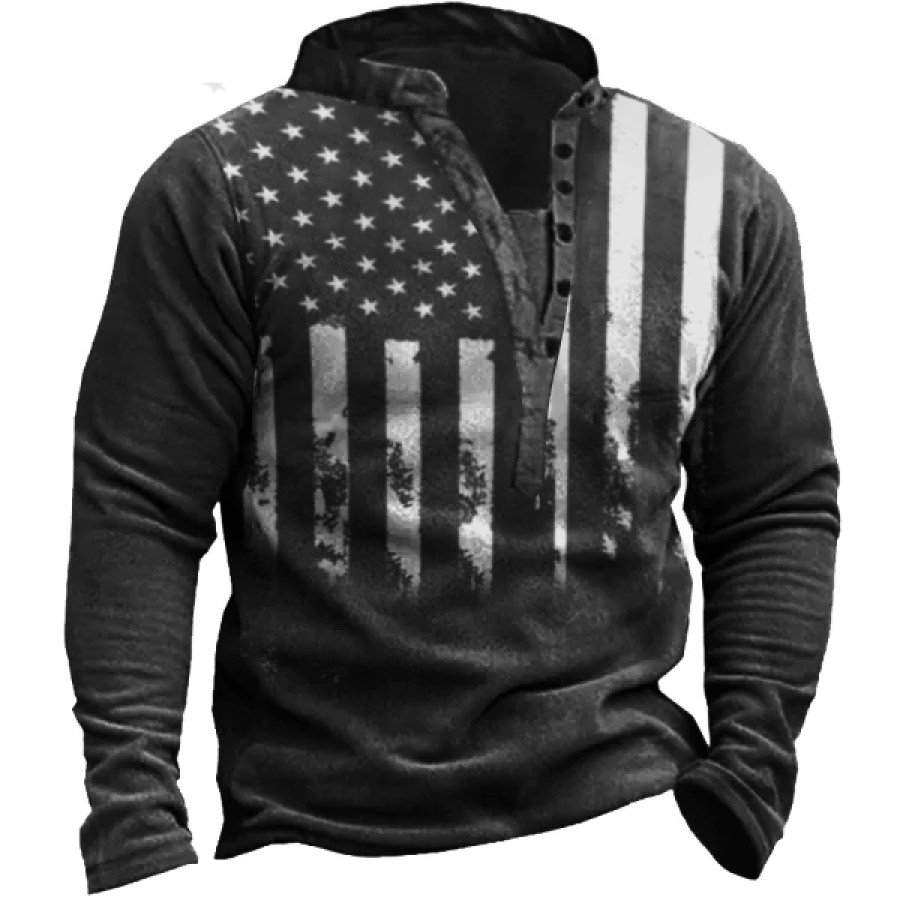 

Vintage American Flag Print Men's Henley Sweatshirt