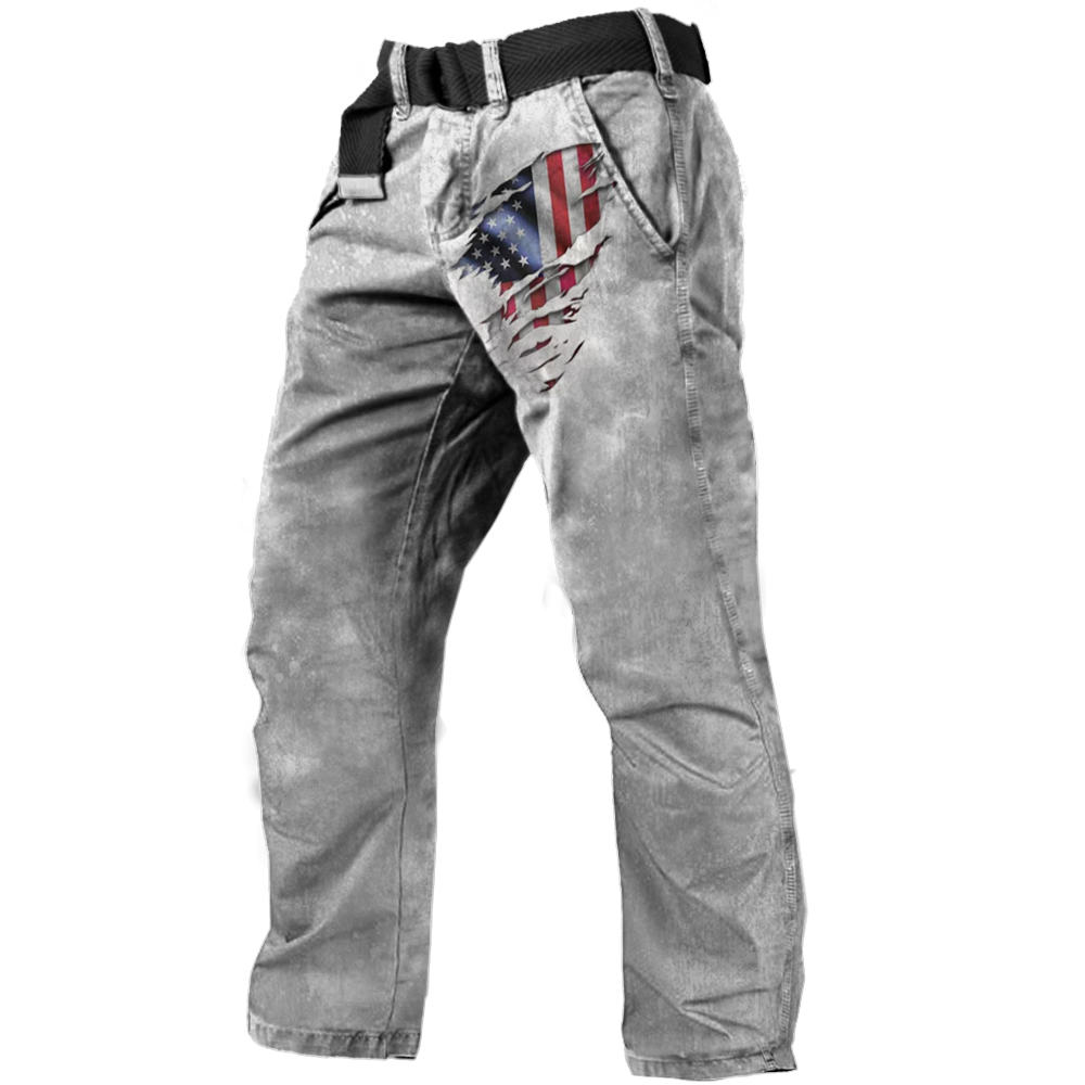Men's Vintage American Flag Print Chic Casual Trousers