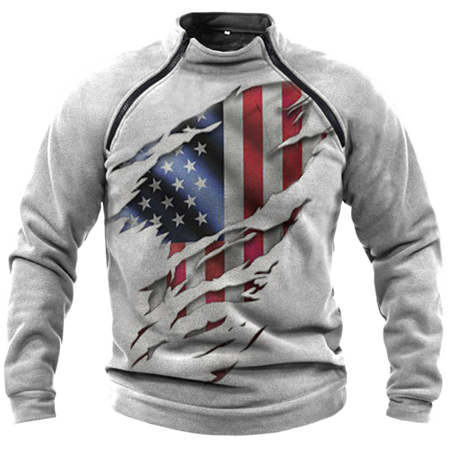 

Men's Vintage American Flag Print Warm Breathable Tactical Sweater