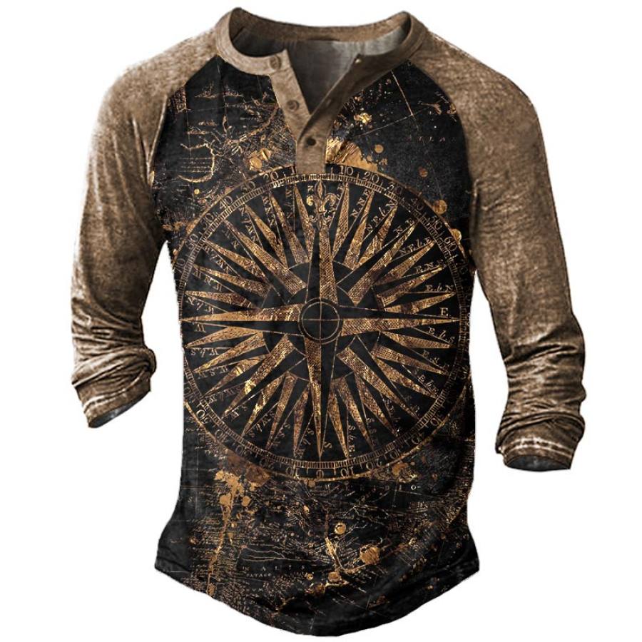 

Men's Vintage Outdoor Nautical Compass Print Henry T-Shirt