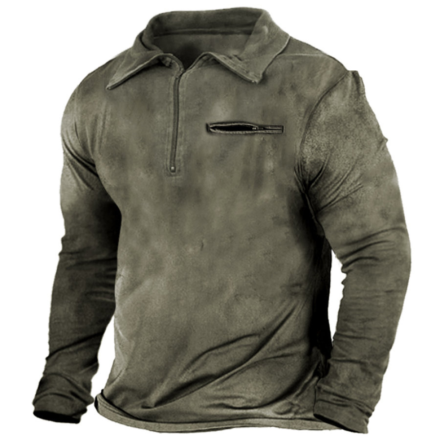 

Men's Retro Outdoor Training Zip Pocket Tactical T-Shirt