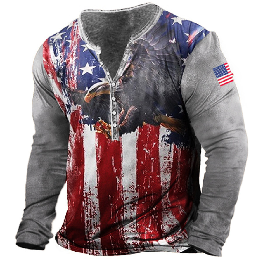 

Vintage Liberty Eagle Print Men's Henley Long Sleeve T-Shirt