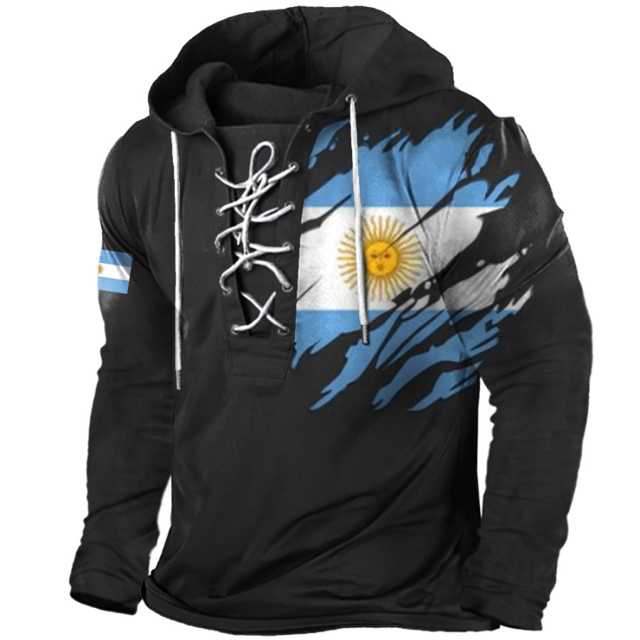 

Men's Argentina Flag Print Print Mexico Flag Lace-Up Hooded Long Sleeve T-Shirt