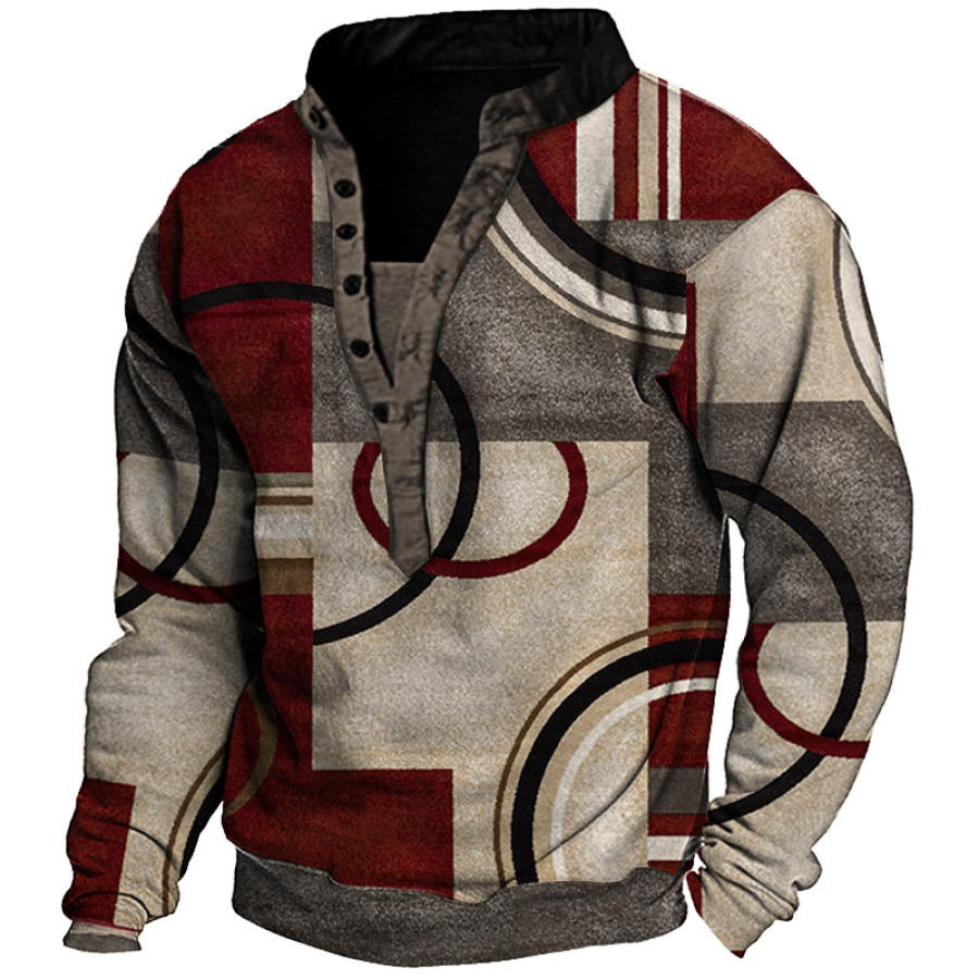 

Men's Vintage Geometric Print Henley Sweatshirt