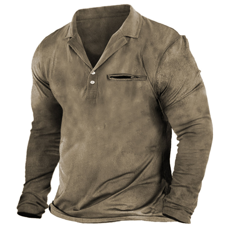 

Men's Retro Outdoor Training Tactical T-Shirt With Zipper Pockets And Lapel Collar