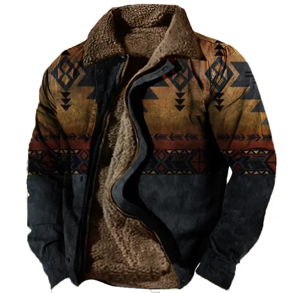 Men's Outdoor Ethnic Pattern Fleece Zipper Tactical Shirt Jacket - Blaroken.com 