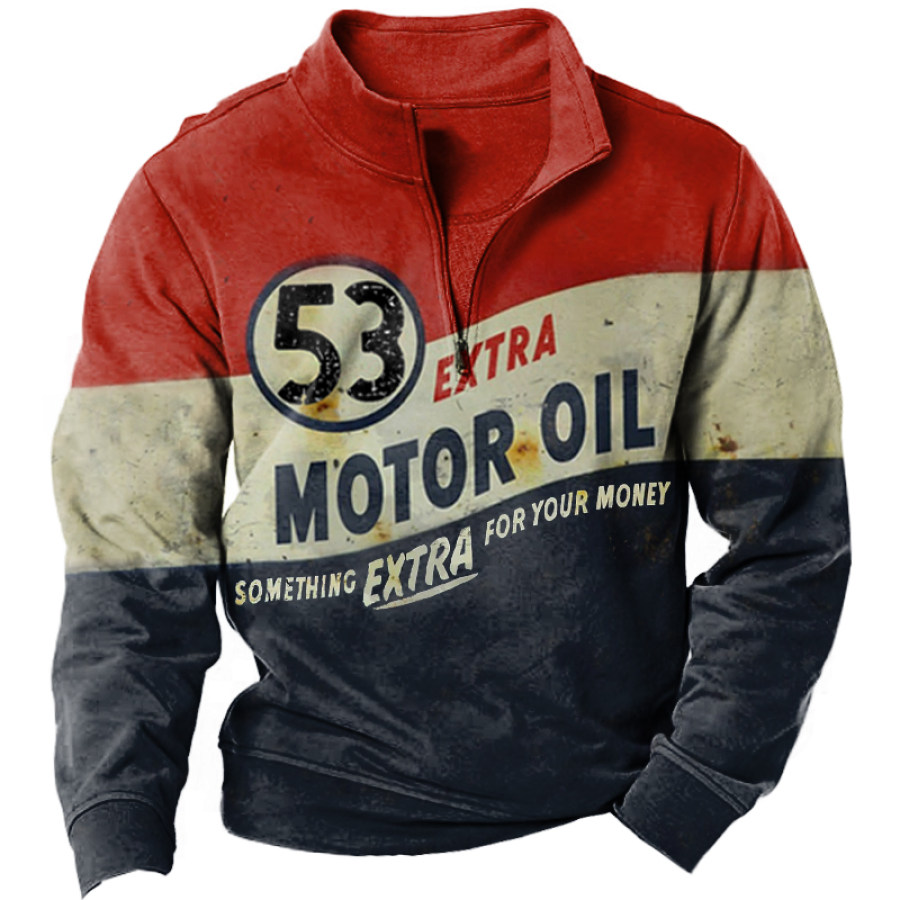 

Men's Motorcycle Gasoline Zip Collar Printed Sweatshirt